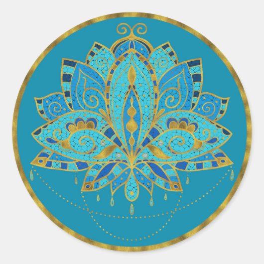 Blauwe Blauwgroen Lotus met Golden Accents Ronde Sticker (Voorkant)