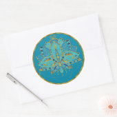 Blauwe Blauwgroen Lotus met Golden Accents Ronde Sticker (Envelop)