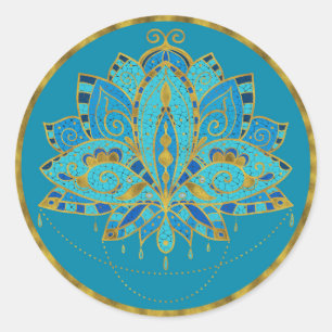 Blauwe Blauwgroen Lotus met Golden Accents Ronde Sticker