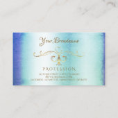 Blauwe Blauwgroen marmer Gold  hoeken met Initiale Visitekaartje (Achterkant)