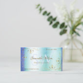 Blauwe Blauwgroen marmer Golden  Corners Initialen Visitekaartje (Staand voorkant)