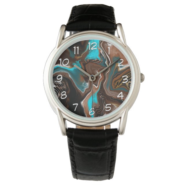 Blauwe Blauwgroen marmer-schildpad Horloge (Voorkant)