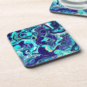 Blauwe Blauwgroen oceaanwervelingen Vloeiende kuns Bier Onderzetter (Linkerzijde)