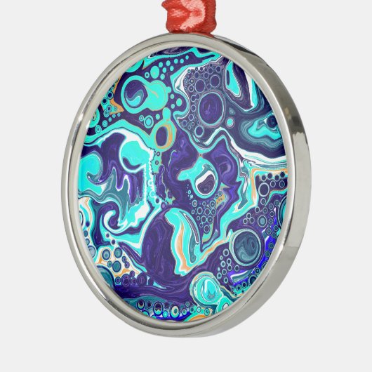 Blauwe Blauwgroen oceaanwervelingen Vloeiende kuns Metalen Ornament (Links)