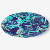 Blauwe Blauwgroen oceaanwervelingen Vloeiende kuns Papieren Bordje (Gekanteld)