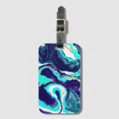 Blauwe Blauwgroen oceaanzwemmen Marmer Fluid Art Bagagelabel (Voorkant (verticaal))