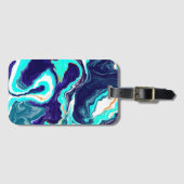 Blauwe Blauwgroen oceaanzwemmen Marmer Fluid Art Bagagelabel (Voorkant (horizontaal))