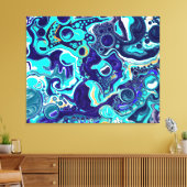 Blauwe Blauwgroen oceaanzwemmen Marmer Fluid Art Canvas Afdruk (Insitu (Woonkamer))