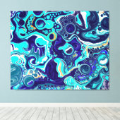 Blauwe Blauwgroen oceaanzwemmen Marmer Fluid Art Canvas Afdruk (Insitu (Houten vloer))