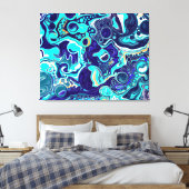 Blauwe Blauwgroen oceaanzwemmen Marmer Fluid Art Canvas Afdruk (Insitu (Slaapkamer))