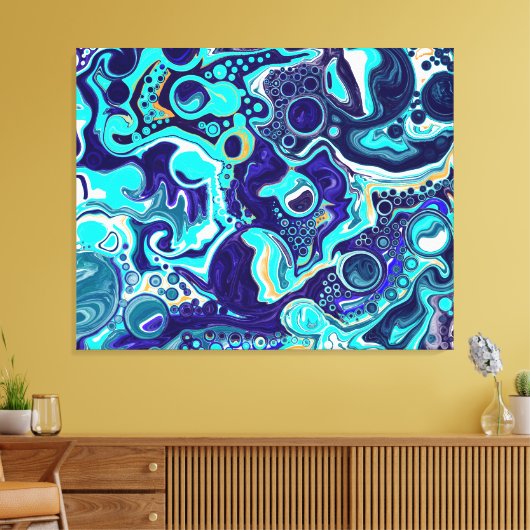 Blauwe Blauwgroen oceaanzwemmen Marmer Fluid Art Canvas Afdruk (Insitu (Woonkamer))