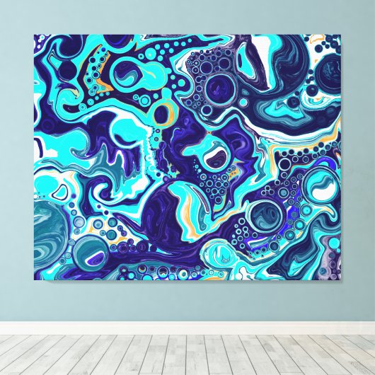 Blauwe Blauwgroen oceaanzwemmen Marmer Fluid Art Canvas Afdruk (Insitu (Houten vloer))