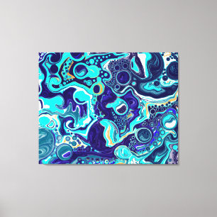 Blauwe Blauwgroen oceaanzwemmen Marmer Fluid Art Canvas Afdruk