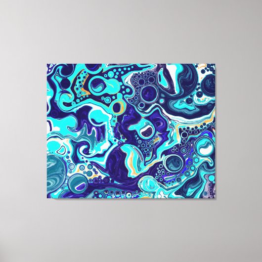 Blauwe Blauwgroen oceaanzwemmen Marmer Fluid Art Canvas Afdruk (Voorkant)