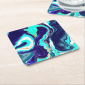Blauwe Blauwgroen oceaanzwemmen Marmer Fluid Art Kartonnen Onderzetters (Schuin)