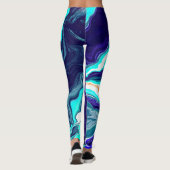 Blauwe Blauwgroen oceaanzwemmen Marmer Fluid Art Leggings (Achterkant)
