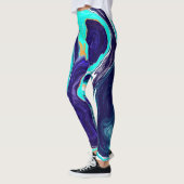 Blauwe Blauwgroen oceaanzwemmen Marmer Fluid Art Leggings (Links)