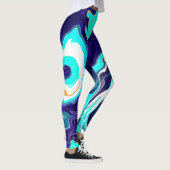 Blauwe Blauwgroen oceaanzwemmen Marmer Fluid Art Leggings (Rechts)