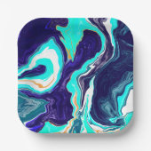 Blauwe Blauwgroen oceaanzwemmen Marmer Fluid Art Papieren Bordje (Voorkant)