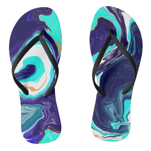Blauwe Blauwgroen oceaanzwemmen Marmer Fluid Art Teenslippers (Voetbed)