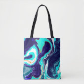 Blauwe Blauwgroen oceaanzwemmen Marmer Fluid Art Tote Bag (Voorkant)
