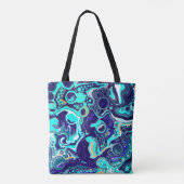 Blauwe Blauwgroen oceaanzwemmen Marmer Fluid Art Tote Bag (Achterkant)