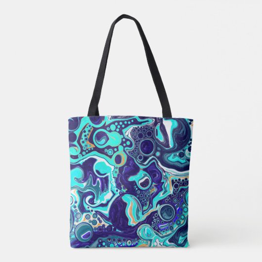 Blauwe Blauwgroen oceaanzwemmen Marmer Fluid Art Tote Bag (Achterkant)