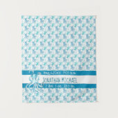 Blauwe & Blauwgroen Octopus Baby's Naam Geboortest Wandkleed (Voorkant)