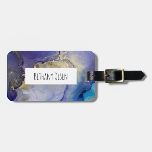 Blauwe, Blauwgroen, Paarse en goudalcoholinkt Abst Bagagelabel (Voorkant horizontaal)