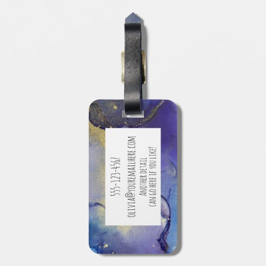 Blauwe, Blauwgroen, Paarse en goudalcoholinkt Abst Bagagelabel (Achterkant verticaal)