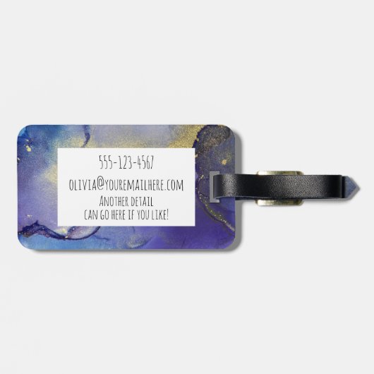 Blauwe, Blauwgroen, Paarse en goudalcoholinkt Abst Bagagelabel (Achterkant horizontaal)