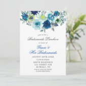 Blauwe Blauwgroen Paint Peony Bridesmaids Luncheon (Staand voorkant)