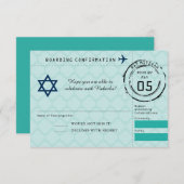 Blauwe Blauwgroen ster van David Bat Mitswa Passpo RSVP Kaartje (Voorkant / Achterkant)