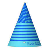 Blauwe, Blauwgroen strepen verjaardagsfeestje Pet Feesthoedjes (Links)