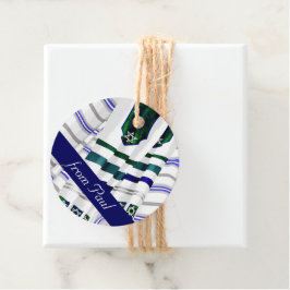 Blauwe, Blauwgroen tapijtschelp Mitzvah Gift Label