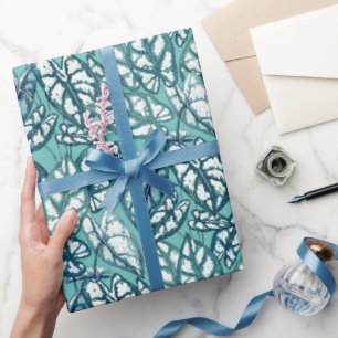 Blauwe Blauwgroen Tropische Bladeren Cadeaupapier