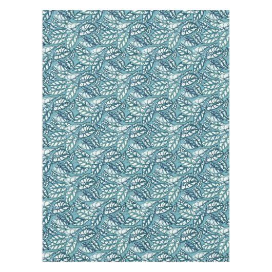 Blauwe Blauwgroen Tropische Bladeren Tafelkleed (Voorkant)