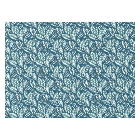 Blauwe Blauwgroen Tropische Bladeren Tafelkleed (Voorkant (Horizontaal))