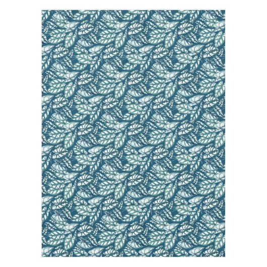 Blauwe Blauwgroen Tropische Bladeren Tafelkleed (Voorkant)