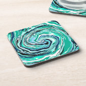 Blauwe, Blauwgroen, Turquoise- en White Swirls Mar Bier Onderzetter (Linkerzijde)