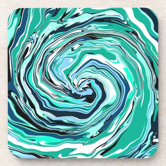 Blauwe, Blauwgroen, Turquoise- en White Swirls Mar Bier Onderzetter (Voorkant)