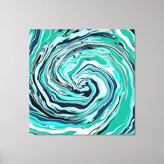 Blauwe, Blauwgroen, Turquoise- en White Swirls Mar Canvas Afdruk (Voorkant)