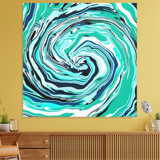 Blauwe, Blauwgroen, Turquoise- en White Swirls Mar Canvas Afdruk (Insitu (Woonkamer))