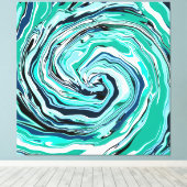 Blauwe, Blauwgroen, Turquoise- en White Swirls Mar Canvas Afdruk (Insitu (Houten vloer))