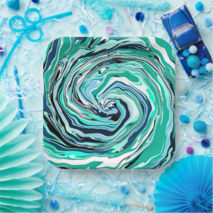 Blauwe, Blauwgroen, Turquoise- en White Swirls Mar Papieren Bordje