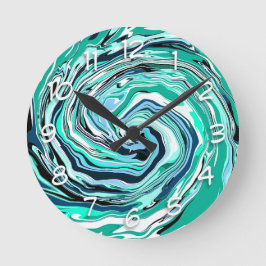Blauwe, Blauwgroen, Turquoise- en White Swirls Mar Ronde Klok