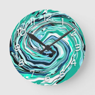 Blauwe, Blauwgroen, Turquoise- en White Swirls Mar Ronde Klok