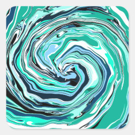 Blauwe, Blauwgroen, Turquoise- en White Swirls Mar Vierkante Sticker