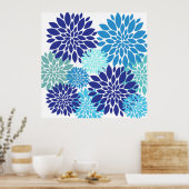  blauwe Blauwgroen Turquoise Flowers Floral Art Poster (Keuken)
