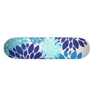 blauwe Blauwgroen Turquoise Flowers Floral Art Skateboard